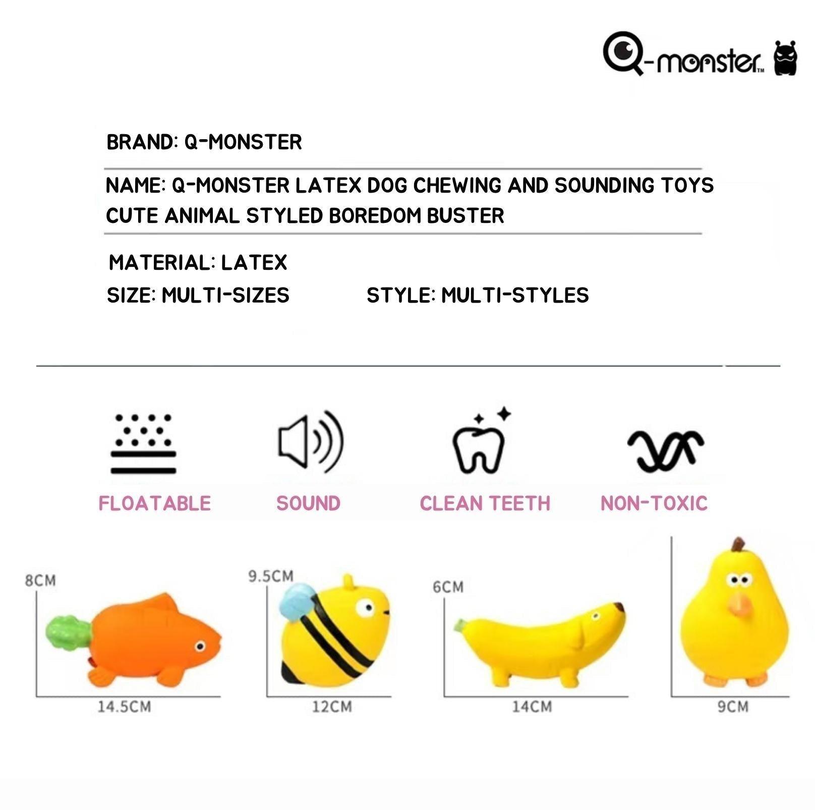 Q-Monster Latex Dog Toy Chewing and Sounding- Cute Fruity Animal Series
