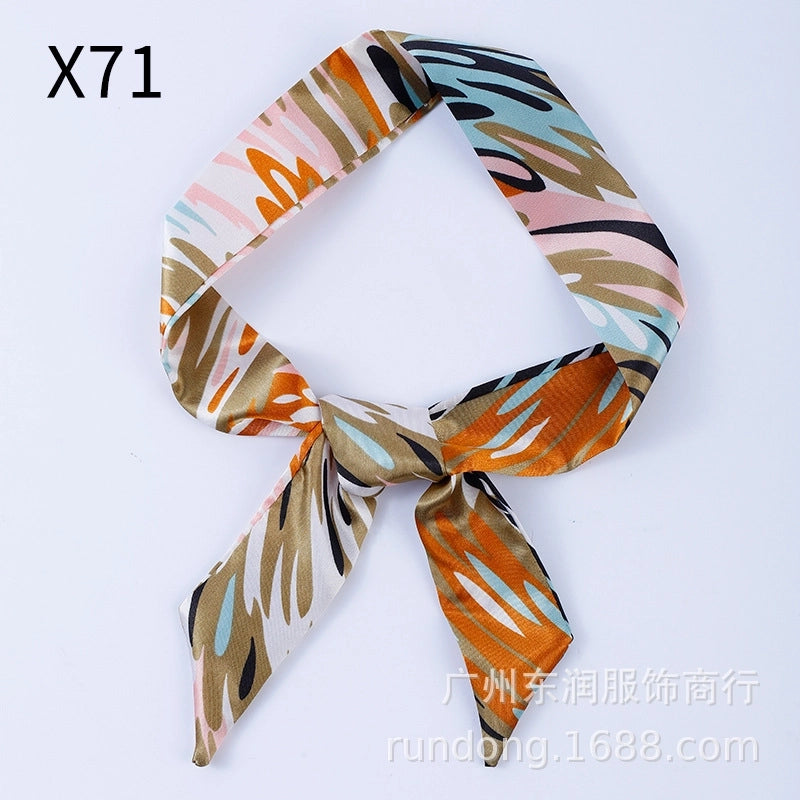 Silk Scarf Long Beveled Small Silk Scarf Double-layer Hair Belt Ribbon Decoration Tie Bag Hand Gift Box Silk Scarf