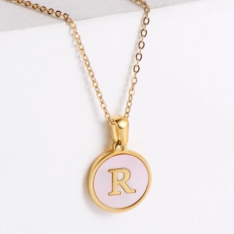 304 Stainless Steel 18K Gold Plated Fashion Plating Letter Shell Pendant Necklace
