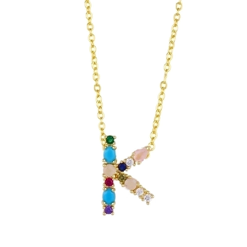 Copper Inlaid Zircon Letter Necklace