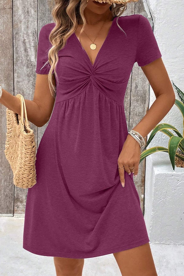 Fashion Solid Hook Design Short Sleeve Casual Dress
