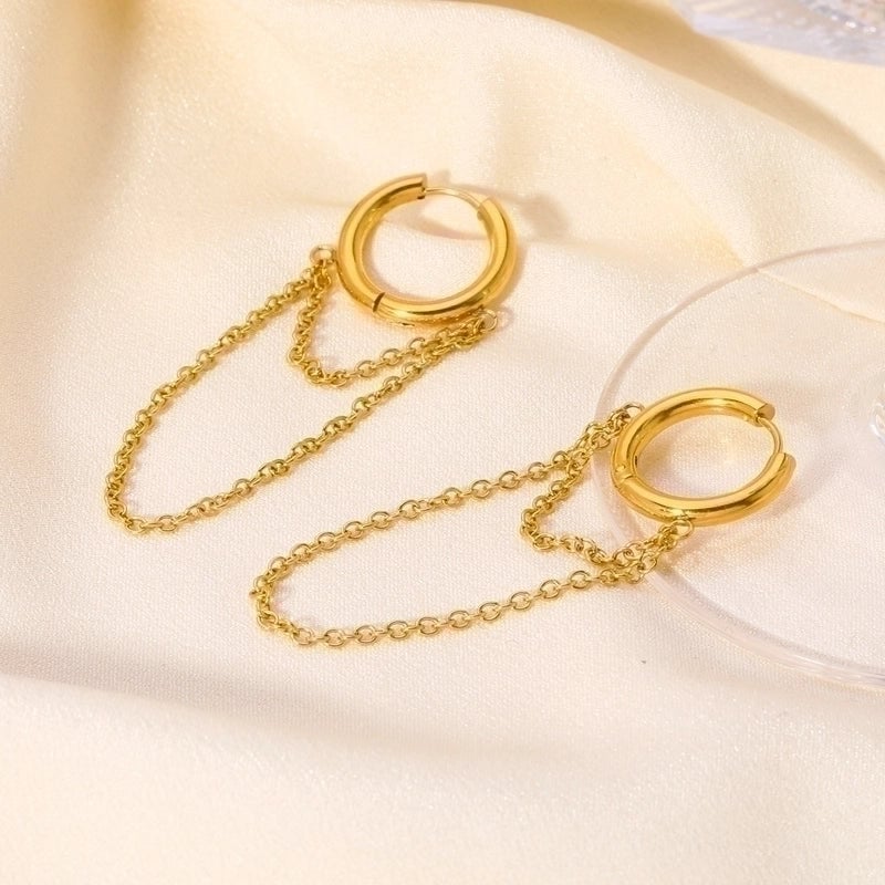 1 Pair Retro French Style Round Tassel Plating 201 Stainless Steel 18K Gold Plated Drop Earrings