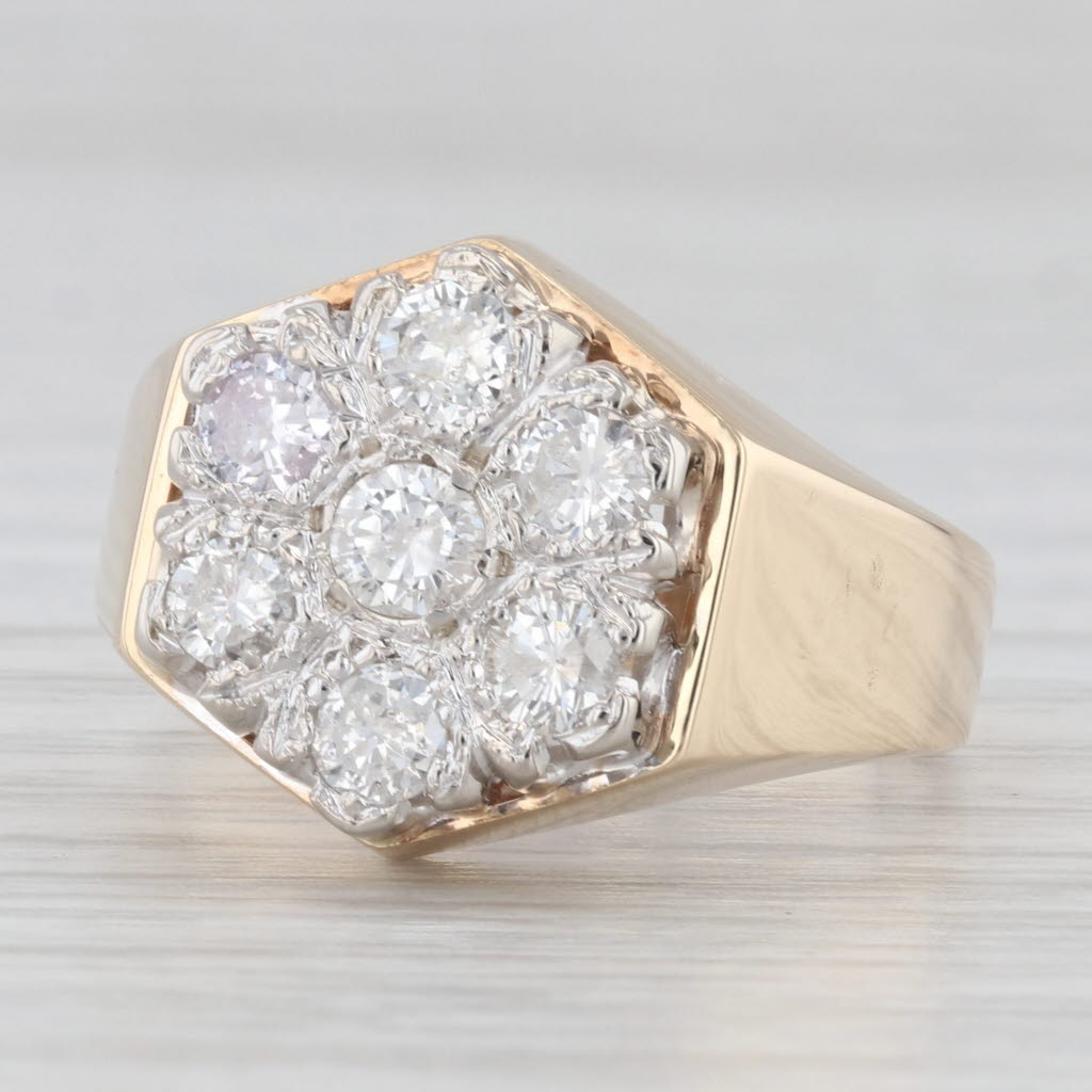1.20ctw Diamond Cluster Ring 14k Yellow Gold Size 10 Men's