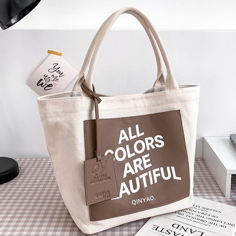 Women's Large Canvas Letter Streetwear Square Open Canvas Bag