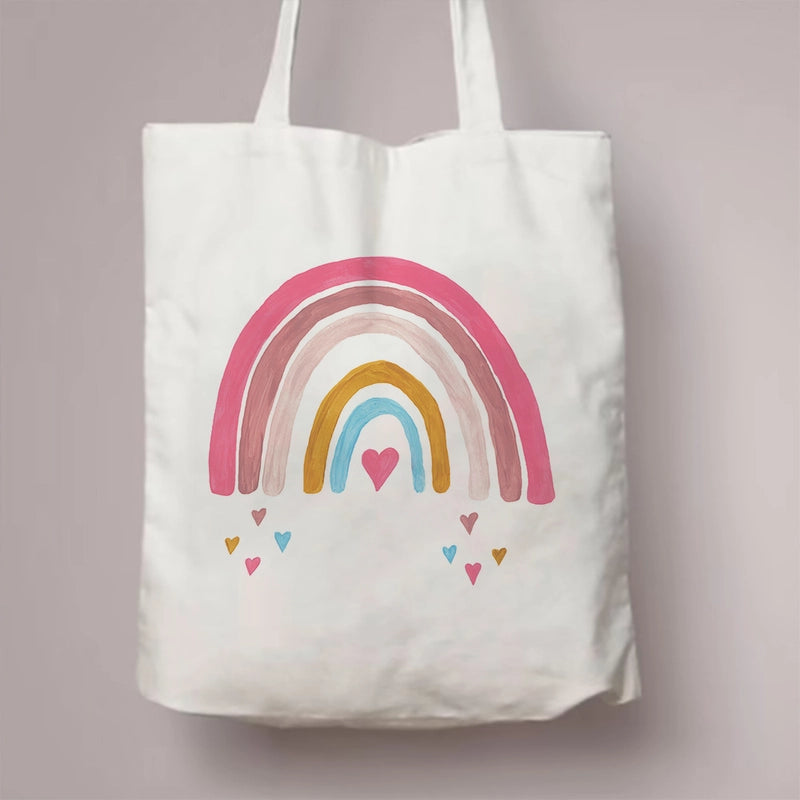 Women's Canvas Rainbow Red Heart Cute Square Open Canvas Bag