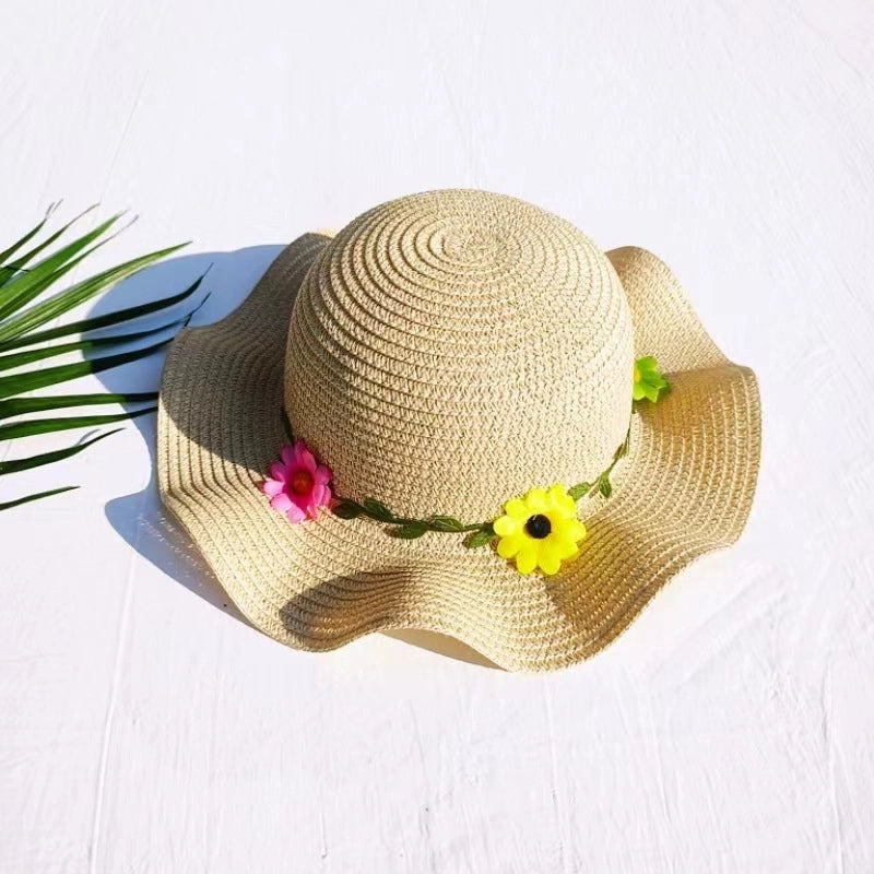 Girl'S Sweet Minimalist Flower Jacquard Straw Hat