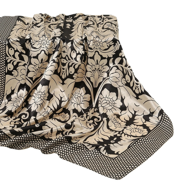 Women's Sweet Pastoral Flower Satin Silk Scarf Kerchief