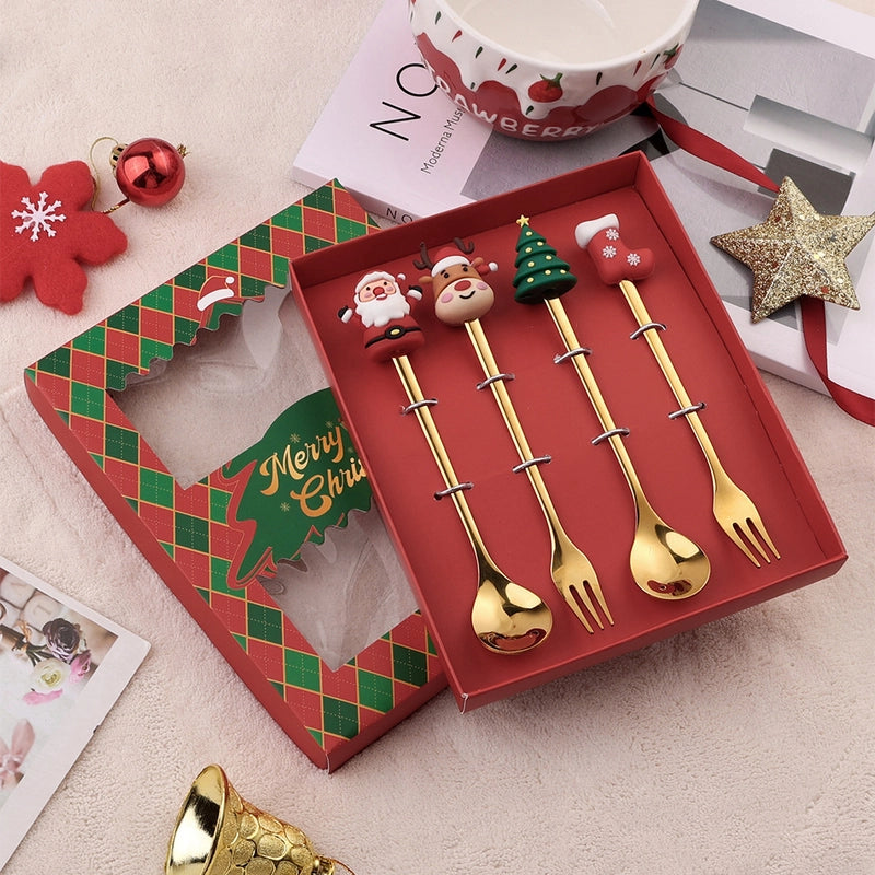 Christmas Cute Christmas Tree Santa Claus Star 304 Stainless Steel PVC Tableware 1 Piece