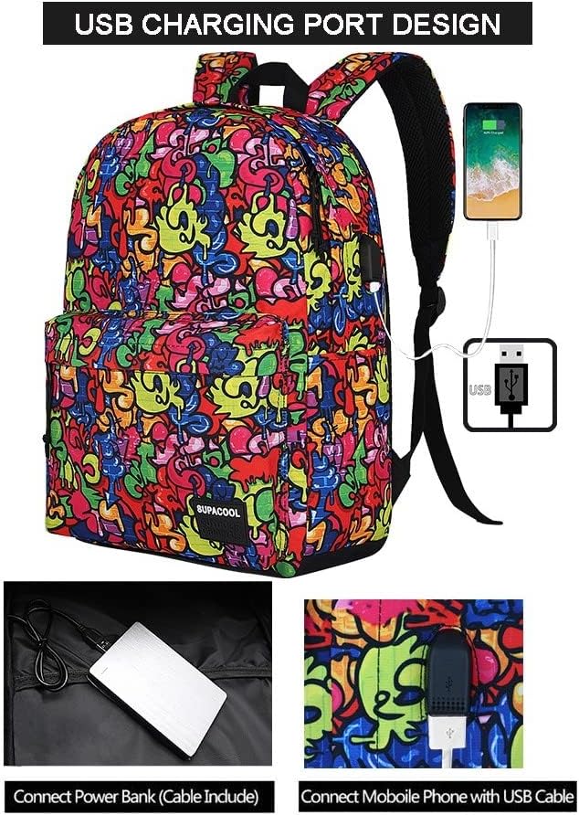 SUPACOOL Casual Laptop Backpack for Men and Women, School Backpack for Boys and Girls, College Bookbag, USB Charging Port, Lightweight Back Pack(Black)
