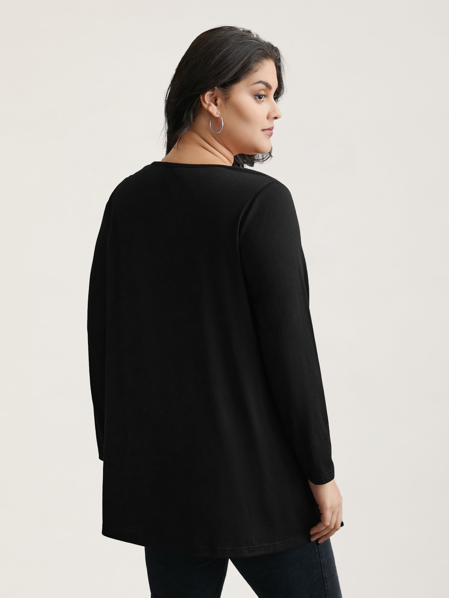 Round Neck Button Slim-Fit Knit Top