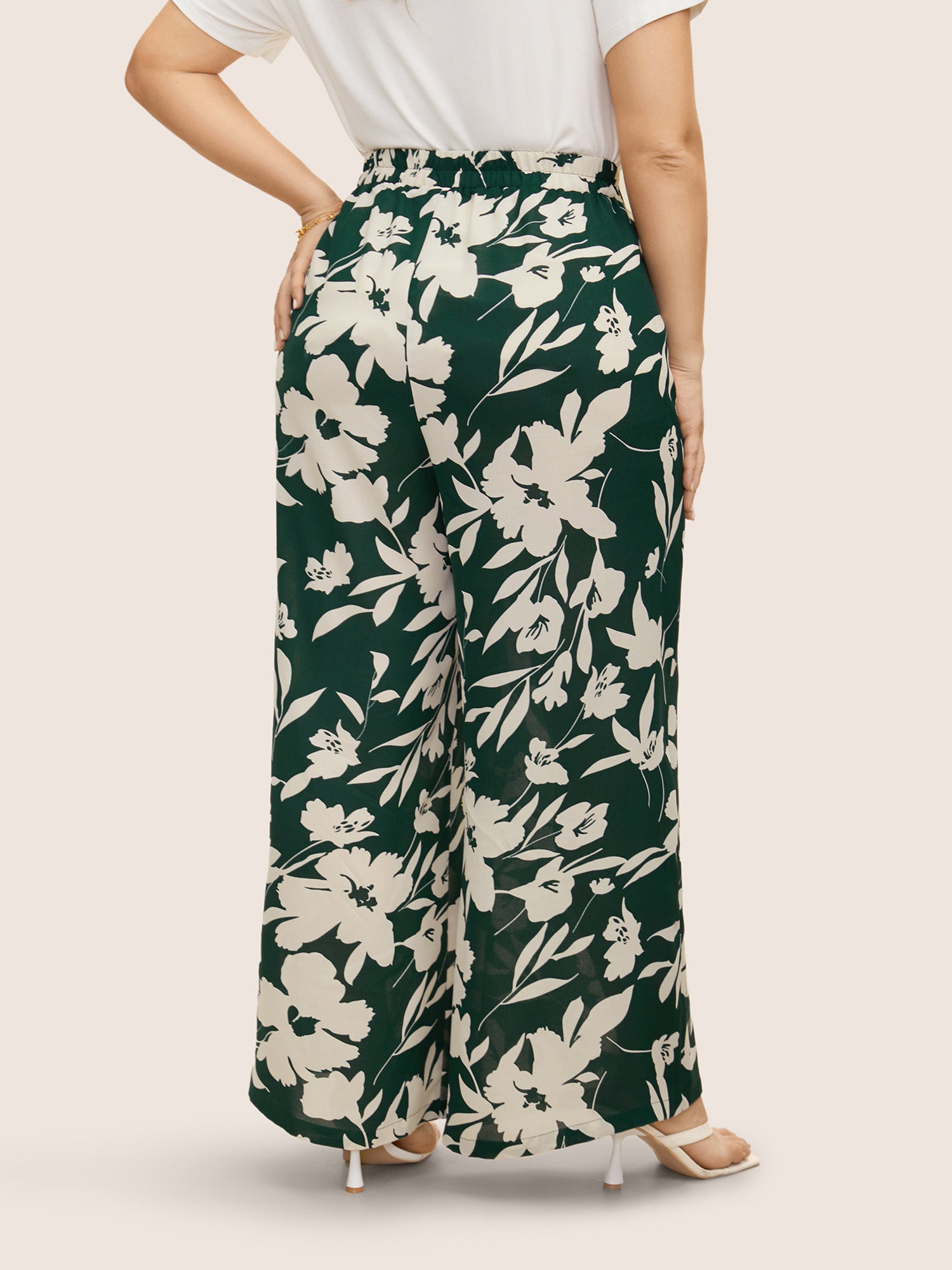 Silhouette Floral Print Ties Side Seam Pocket Pants