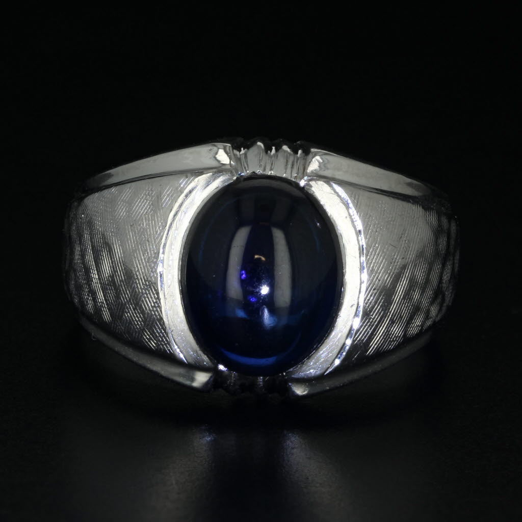 Lab Created Sapphire Cabochon Ring 14k White Gold Size 7
