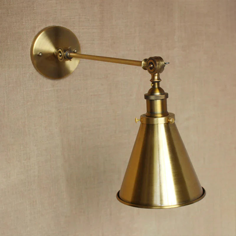 Industrial Wall Sconce with Adjustable Arm in Antique Brass Finish