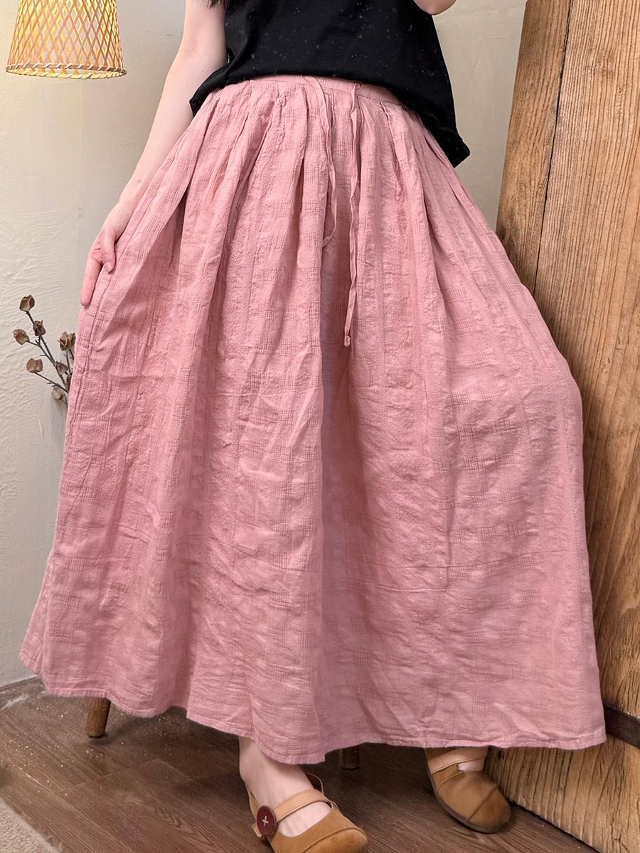 Women Summer Casual Pure Color Loose Cotton Skirt