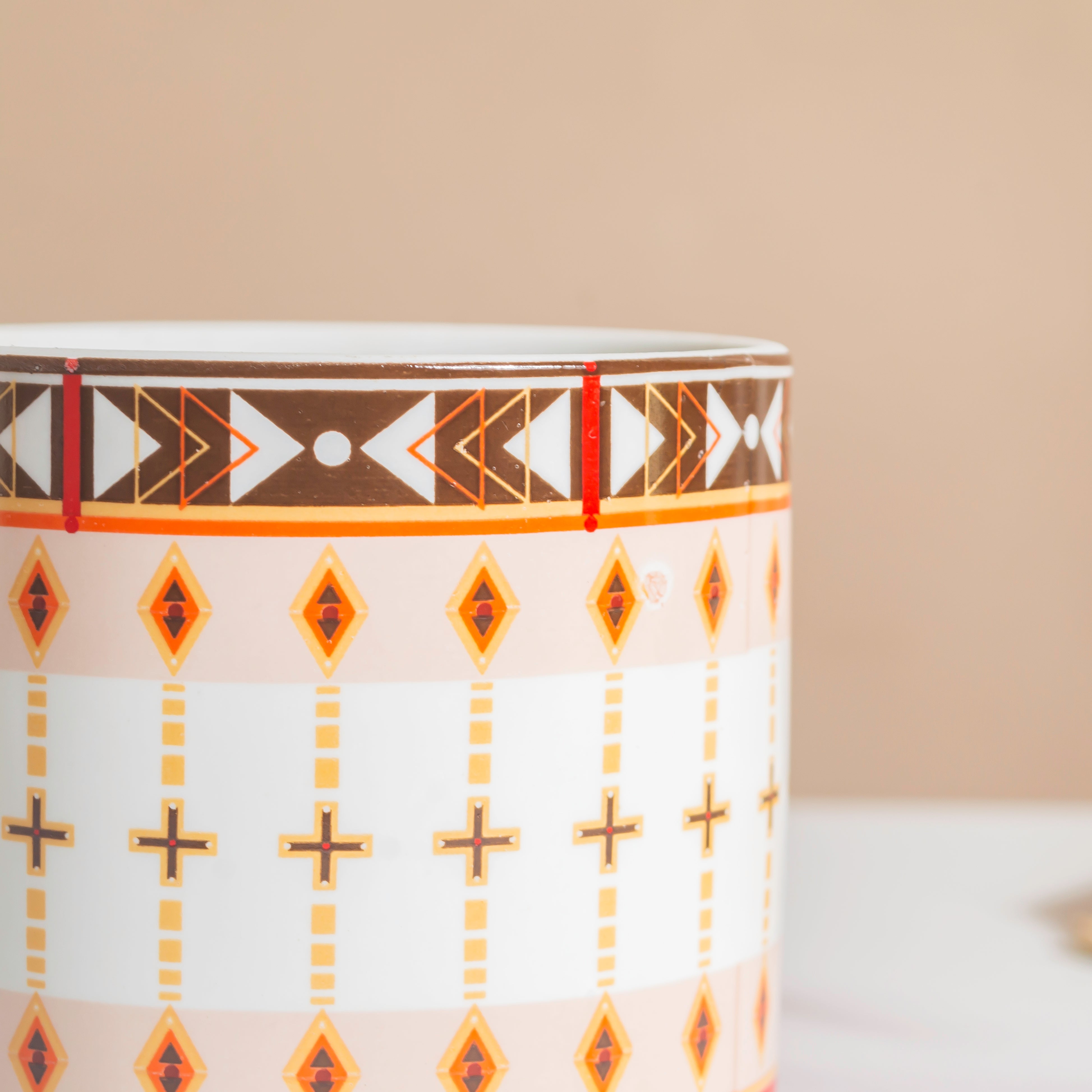 Noor Art Orange and Brown Planter With Wooden Coaster