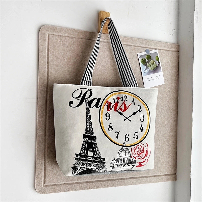 Women's Classic Style Color Block Canvas Shopping Bags