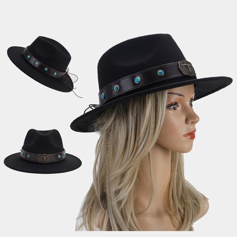 Women's Elegant Basic Solid Color Big Eaves Fedora Hat
