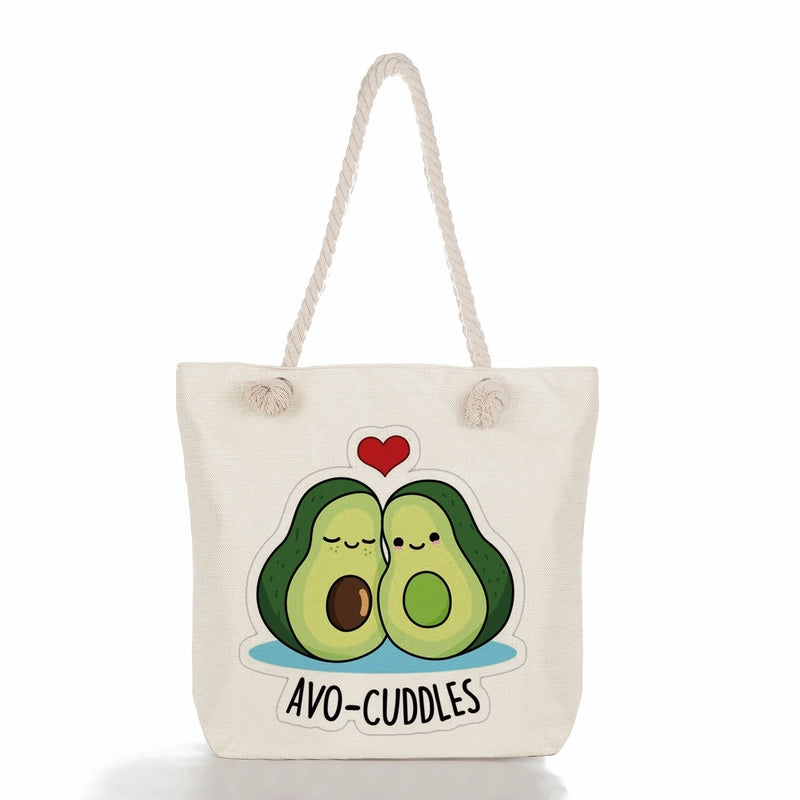 Women's Medium Linen Fruit Cute Classic Style Square Zipper Tote Bag Beach Bag