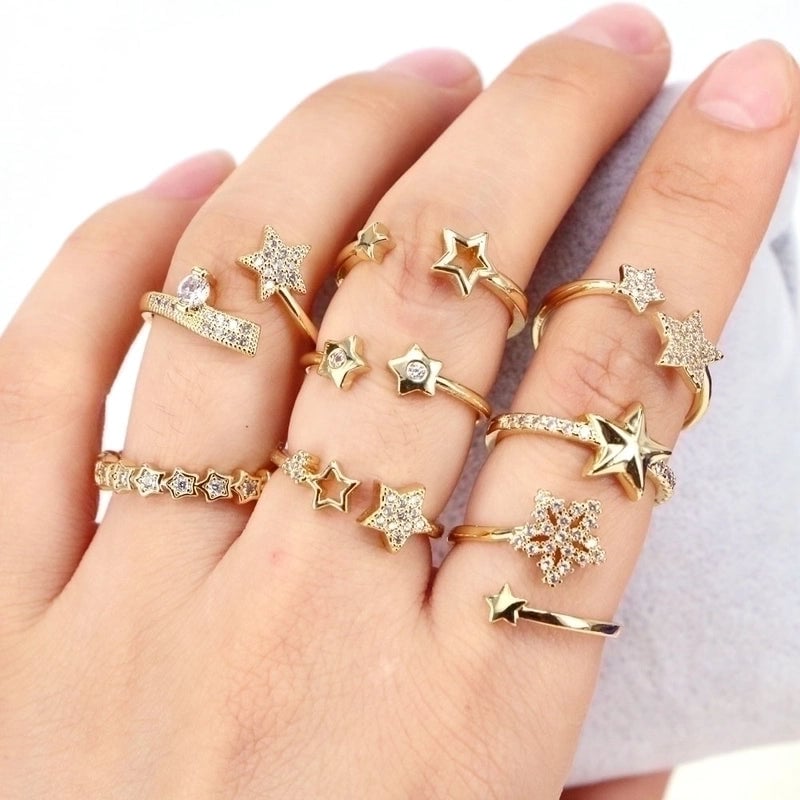 5 Pieces Fashion Star Copper Open Ring Plating Inlay Zircon Copper Rings