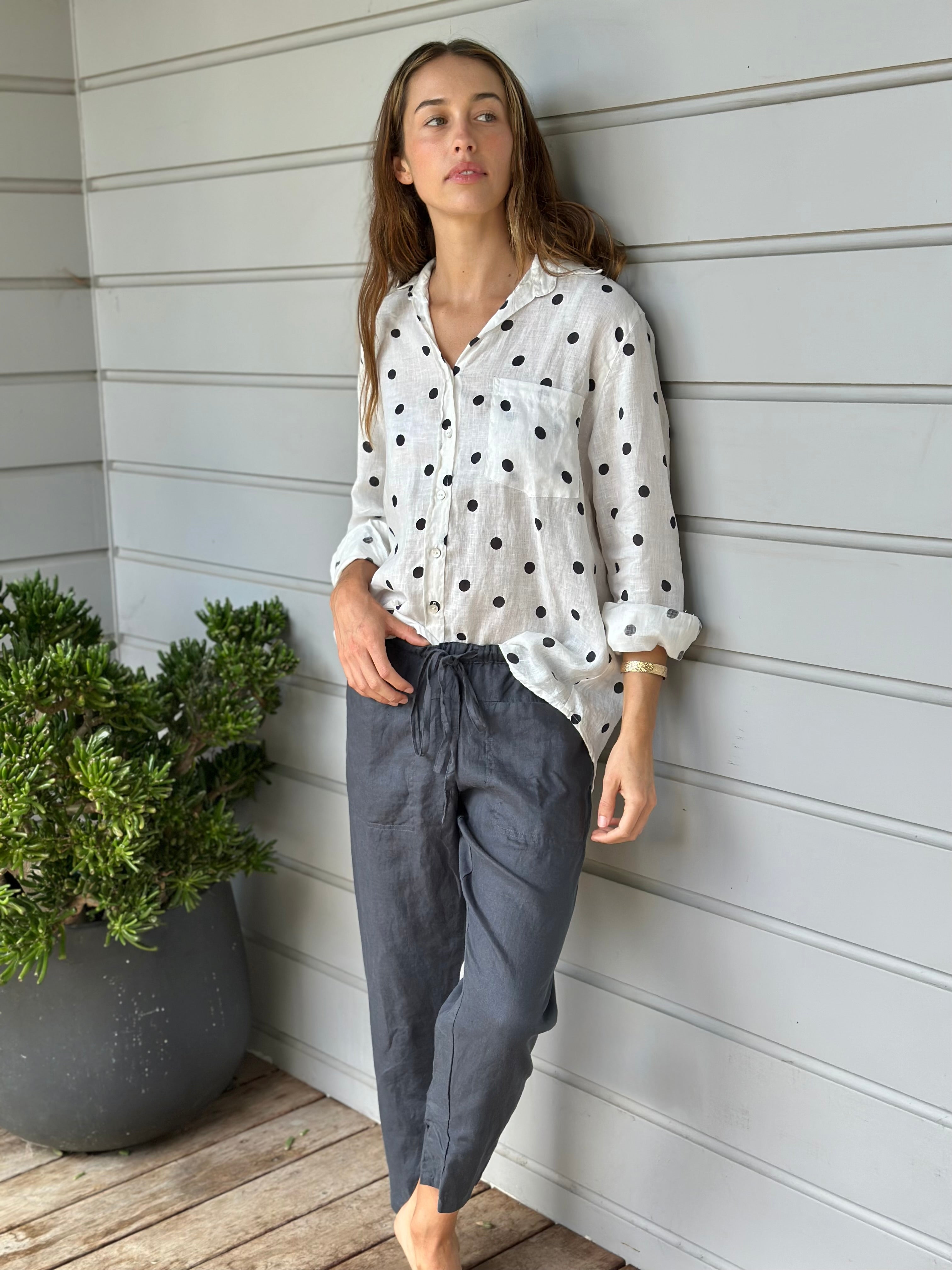 erika shirt -  charcoal spot linen