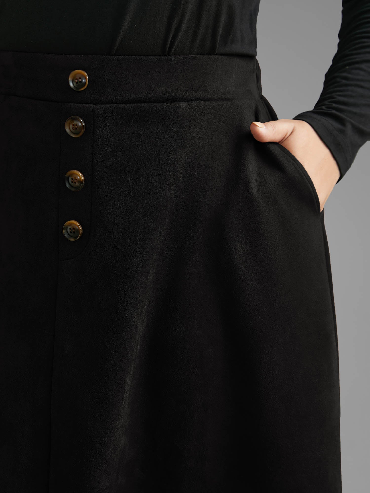 Faux Suede Button Detail Pocket Skirt