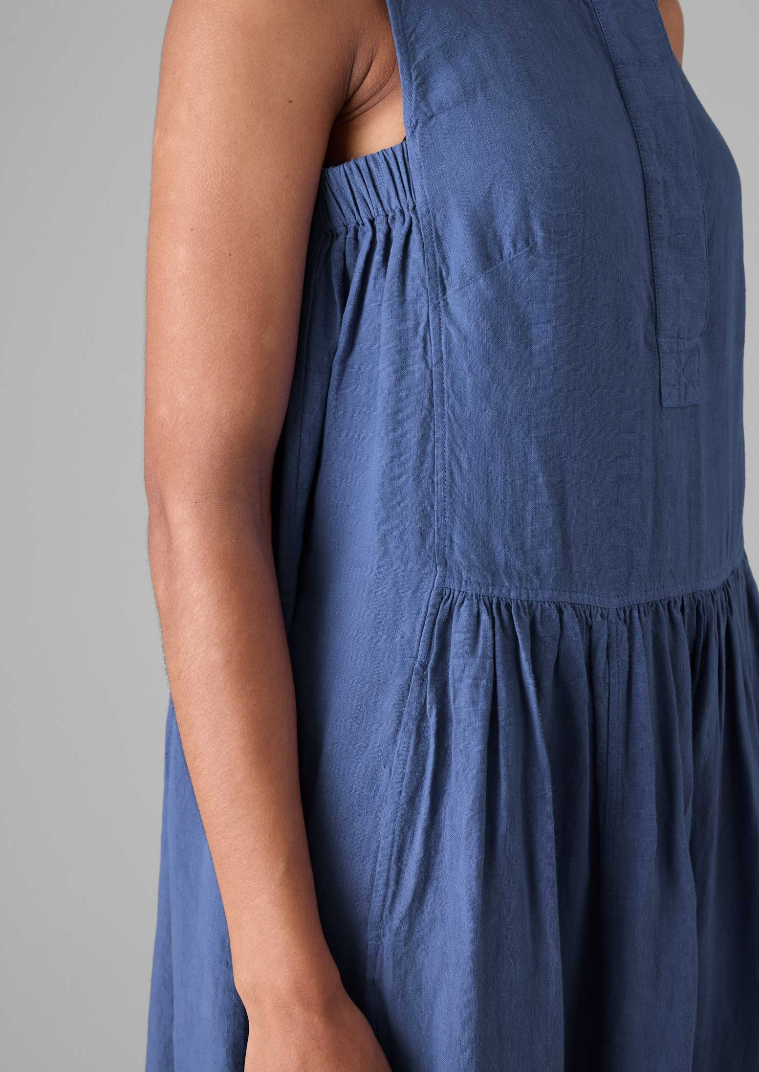 Garment Dyed Linen Panelled Dress | Cornflower