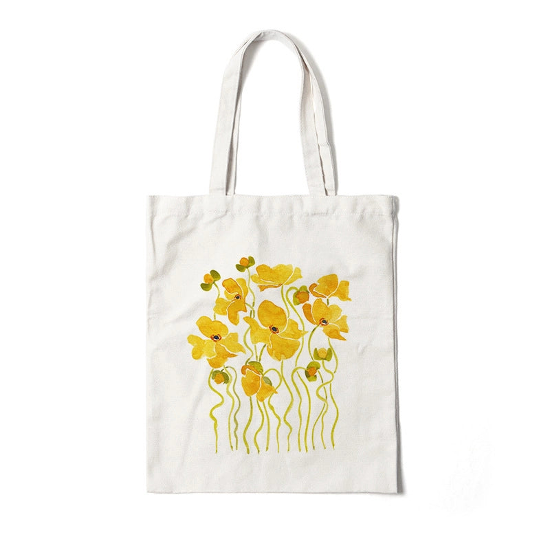 Women's Medium Canvas Flower Basic Classic Style Square Open Canvas Bag