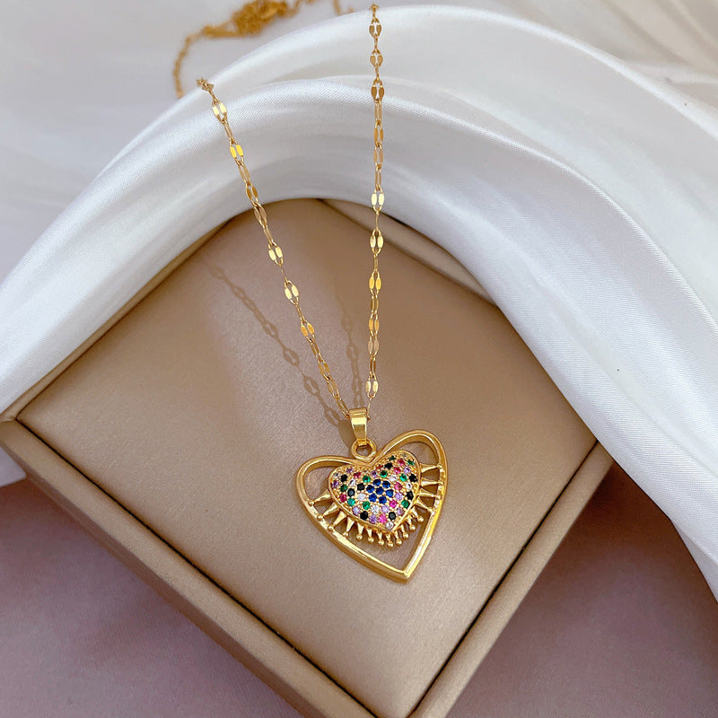Cartoon East Asia Symbol Lucky Cat Geometric Titanium Steel Diamond Inlay Necklaces