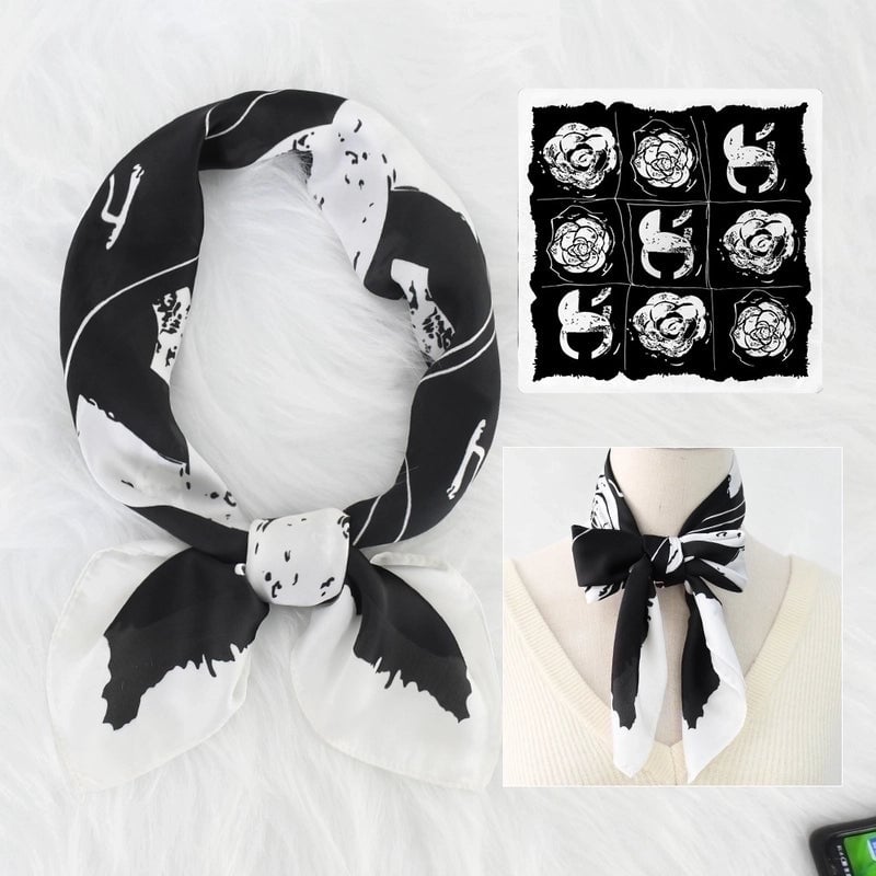 2 Pieces Women's Elegant Plaid Flower Horse Satin Silk Scarf