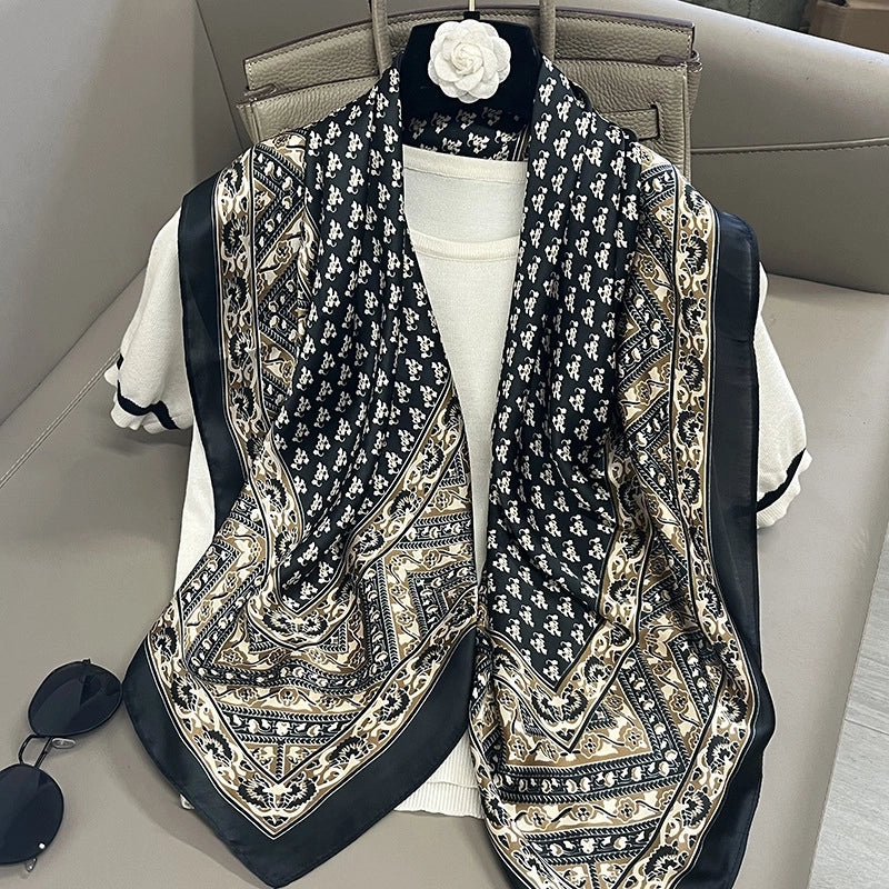 Women's Elegant Vacation Stripe Flower Polyester Silk Scarf