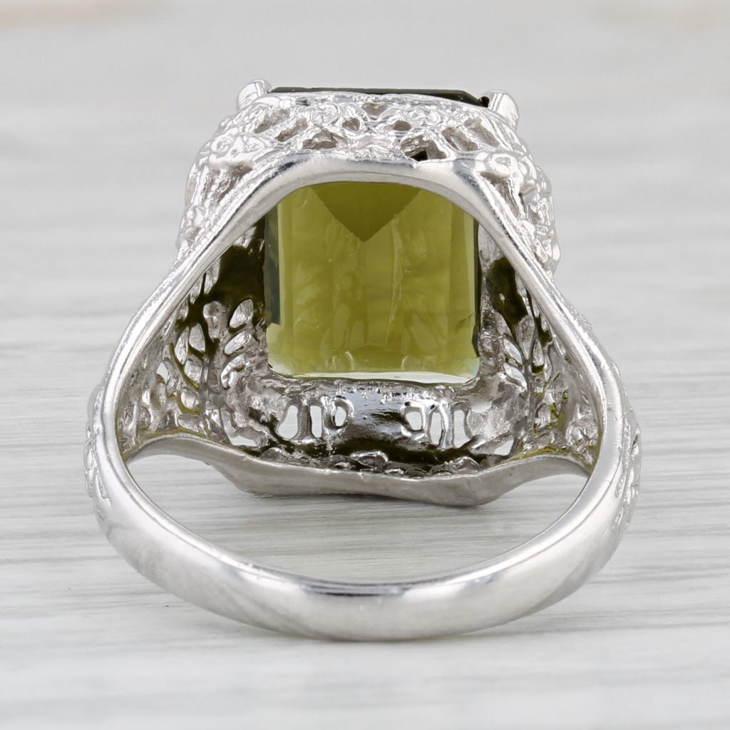 4.40ct Green Tourmaline Solitaire Ring 14k White Gold Filigree Size 5.5
