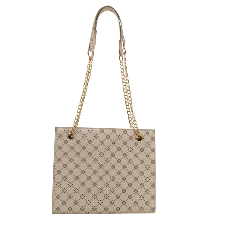 Women's Large Pu Leather Solid Color Argyle Vintage Style Classic Style Square Zipper Tote Bag