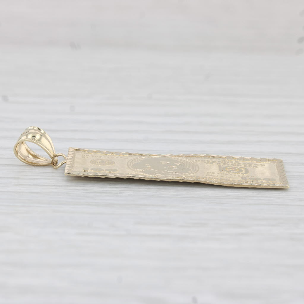 100 Dollar Bill Pendant 10k Yellow Gold Detailed Copy Benjamin Franklin