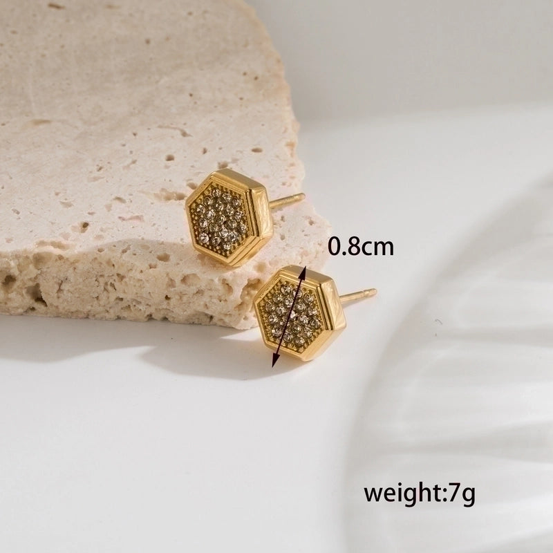 1 Pair Minimalist Classic Style Geometric Star Flower Plating Inlay Stainless Steel Zircon 18k Gold Plated Ear Studs