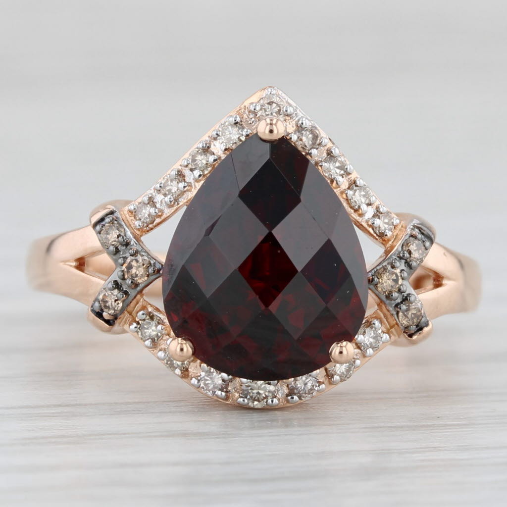 Le Vian 4.84ctw Pear Garnet Diamond Halo Ring 14k Rose Gold Size 7