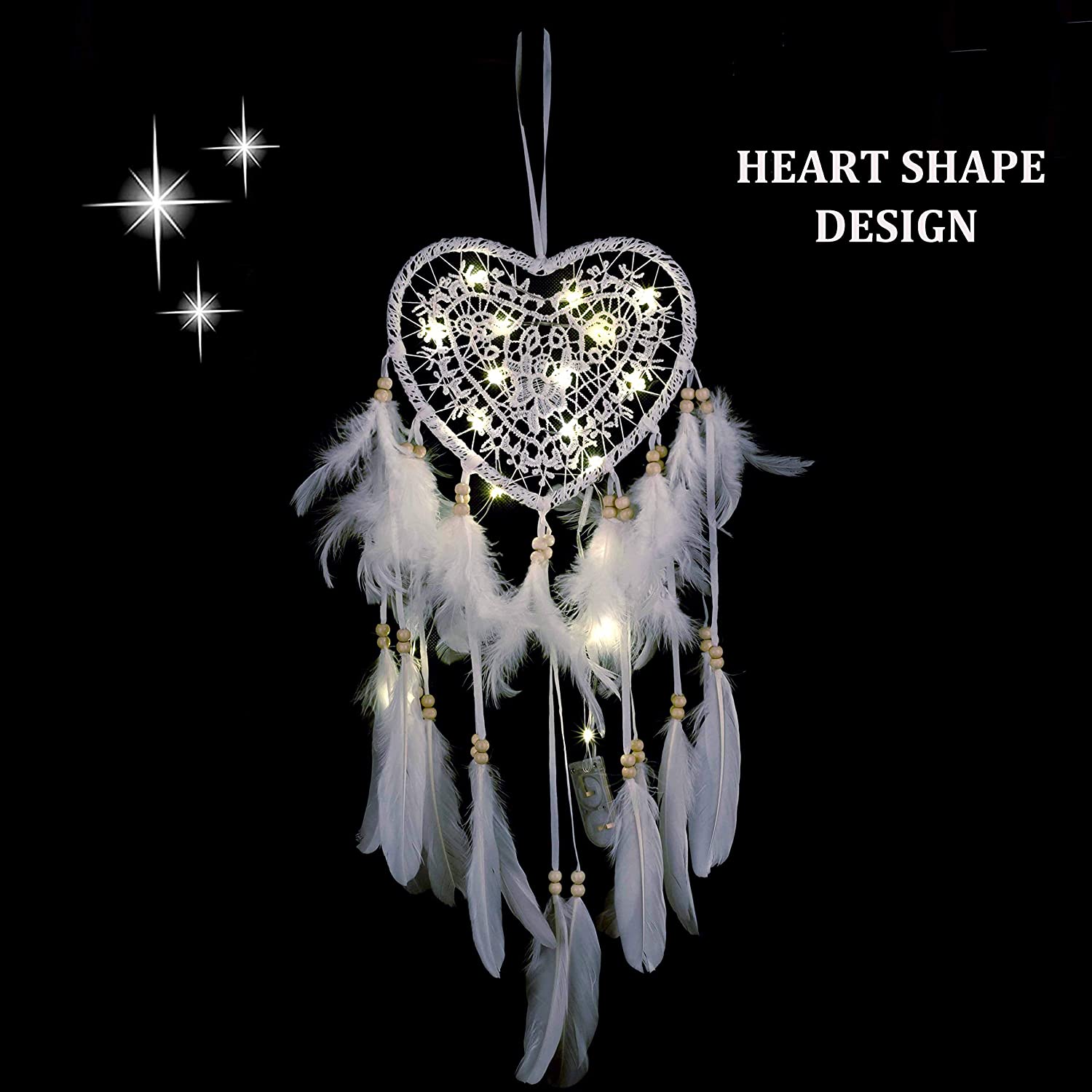 Fancy Dream Catcher With LED String Hollow Hoop Heart Shape Pendant Feathers Handmade Night Light Wall Hanging Home Decor Gift