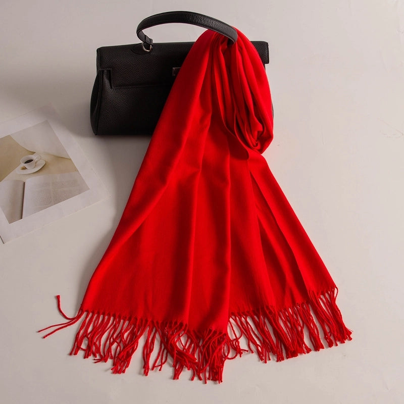 Autumn And Winter New Annual Meeting Cashmere Scarf Women's Tassel Shawl Padded Scarf Warm Solid Color Scarf