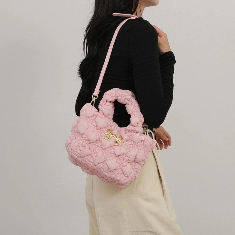 Women's Small Nylon Solid Color Bow Knot Streetwear Square Magnetic Buckle Shoulder Bag Handbag