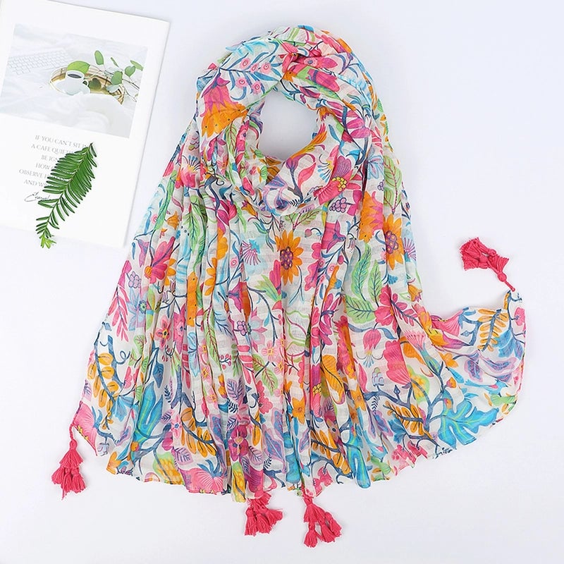 Women's Sweet Pastoral Flower Polyester Silk Scarf