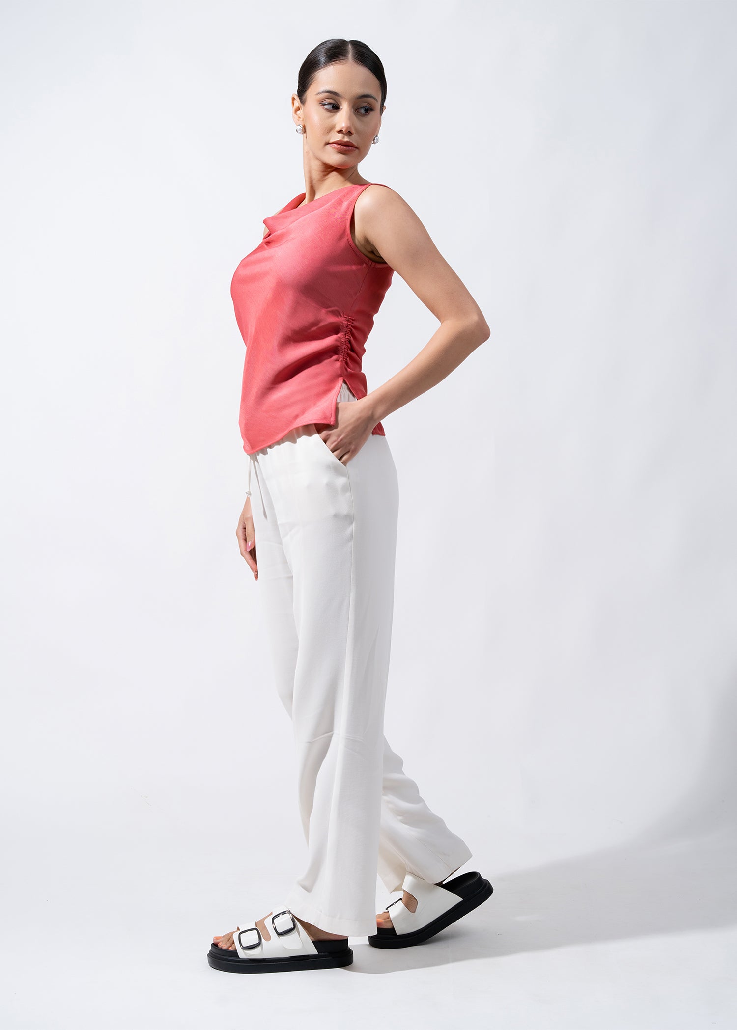 Cowl Neck Blouse With Side Ruching