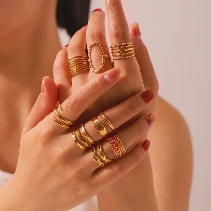 2 Pieces Stainless Steel 18K Gold Plated IG Style Basic Minimalist Plating Tree Symbol Lingge Open Rings