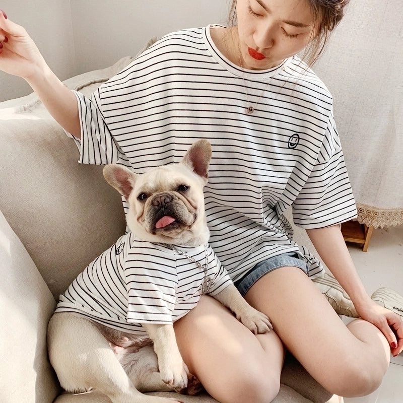 Summer Simple Color Block Striped Pet Cotton Shirt
