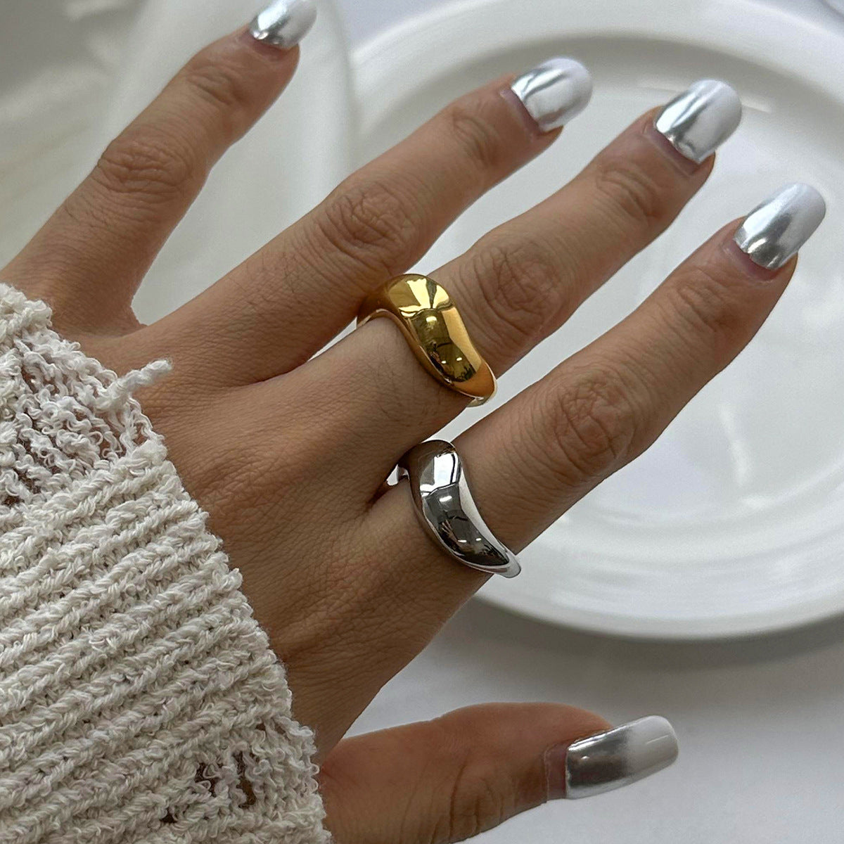 Stainless Steel Ring Niche Exaggerated Ring Titanium Steel 18K Gold Bracelet Ring
