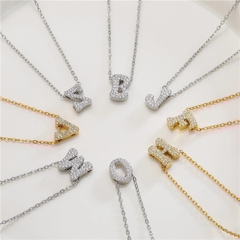 Minimalist Letter Copper Zircon Necklace In Bulk