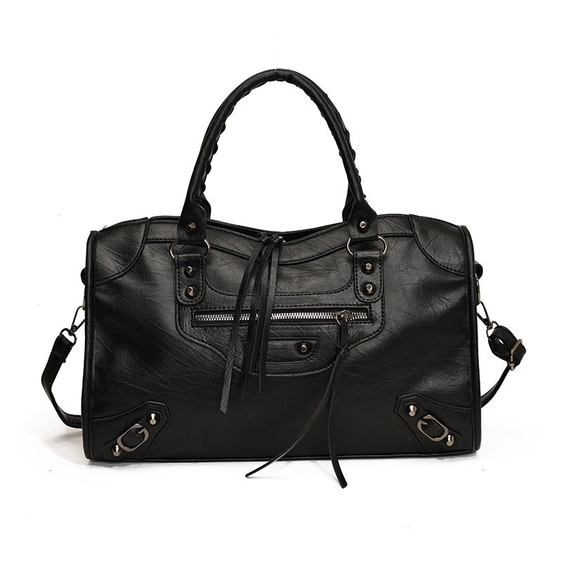 Women's Large Pu Leather Solid Color Vintage Style Ethnic Style Square Zipper Handbag