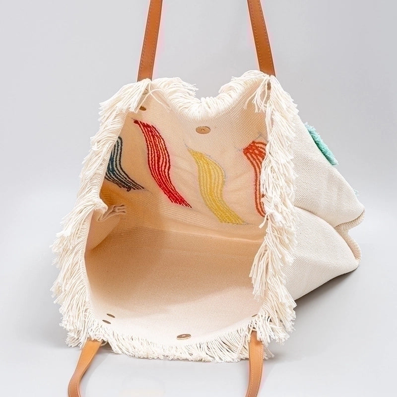 Women's Large Canvas Rainbow Basic Magnetic Buckle Tote Bag