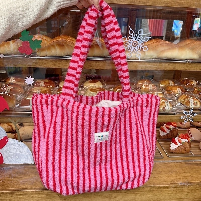Women's Medium Plush Color Block Streetwear Square Open Shoulder Bag