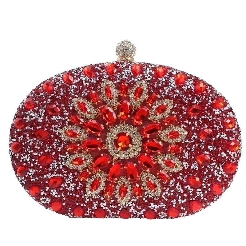 Women's All Seasons Rhinestone Flower Classic Style Oval Open Evening Bag