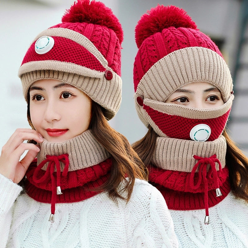 Women's Basic Minimalist Color Block Pom Poms Eaveless Wool Cap