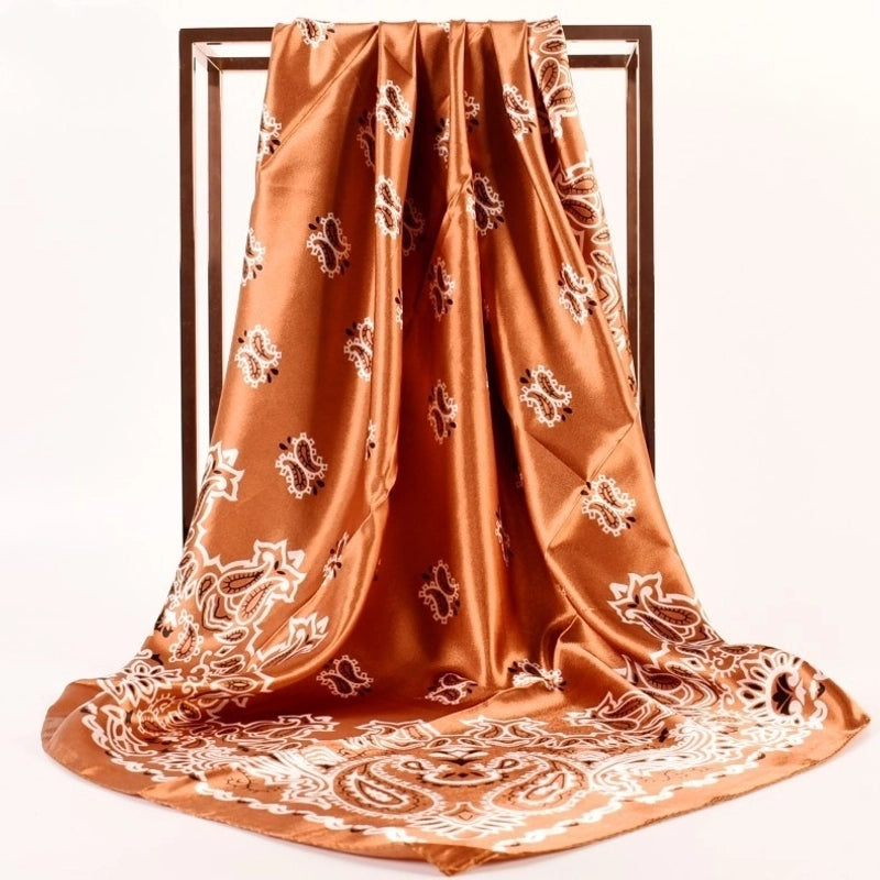 Women's Fashion Geometric Color Block Satin Silk Scarves